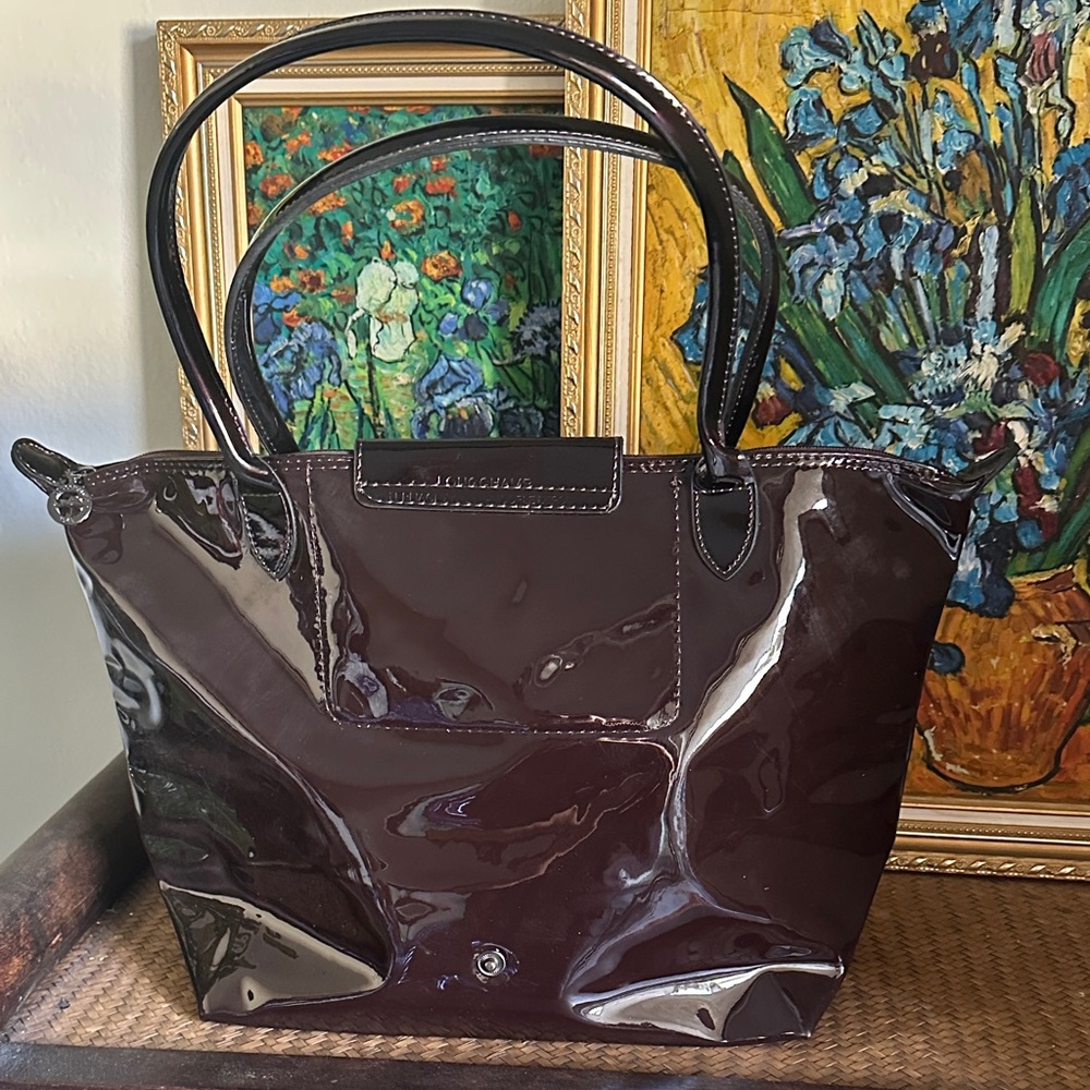 Longchamp maroon Patent Leather shoulder Tote Bag - Picture 3 of 8